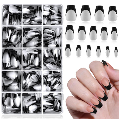 300Pc Short Coffin Nail Tips Fake Nails French Tip Press on Nails Short Acrylic Nails Clear Nail Tips Full Cover False Nail Artificial Fingernail, 15 Sizes Matte Soft Gel Nail Extentions